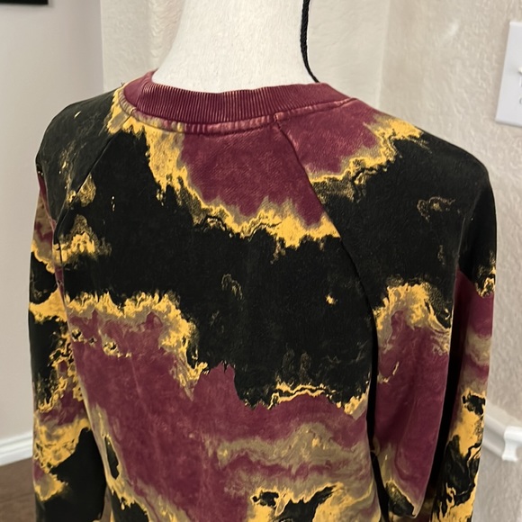 JoyLab maroon, black & gold terry French acid washed crop sweatshirt XS - Picture 11 of 17